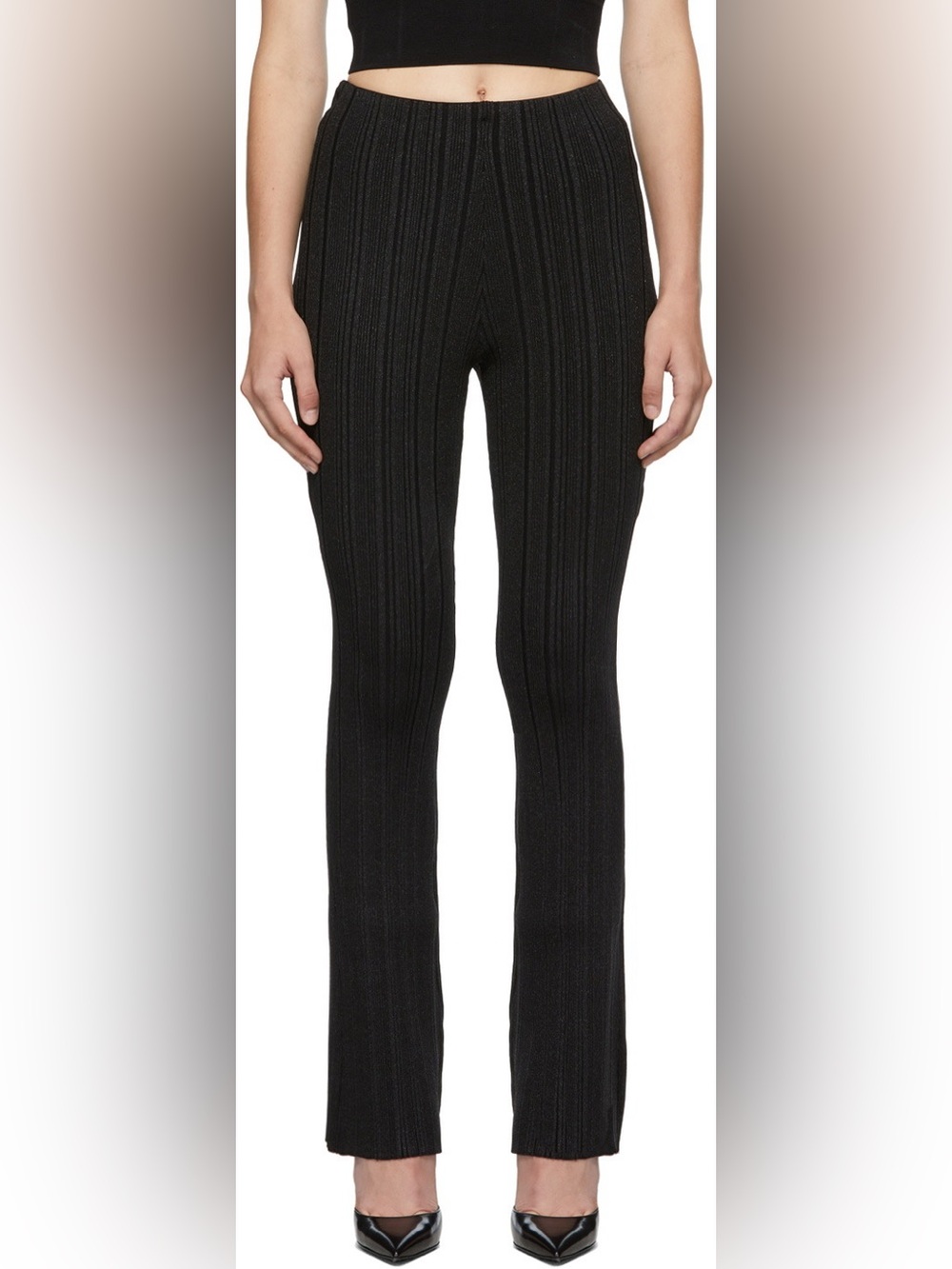 Herve Leger Black Lurex Variegated Rib Trousers Size Small